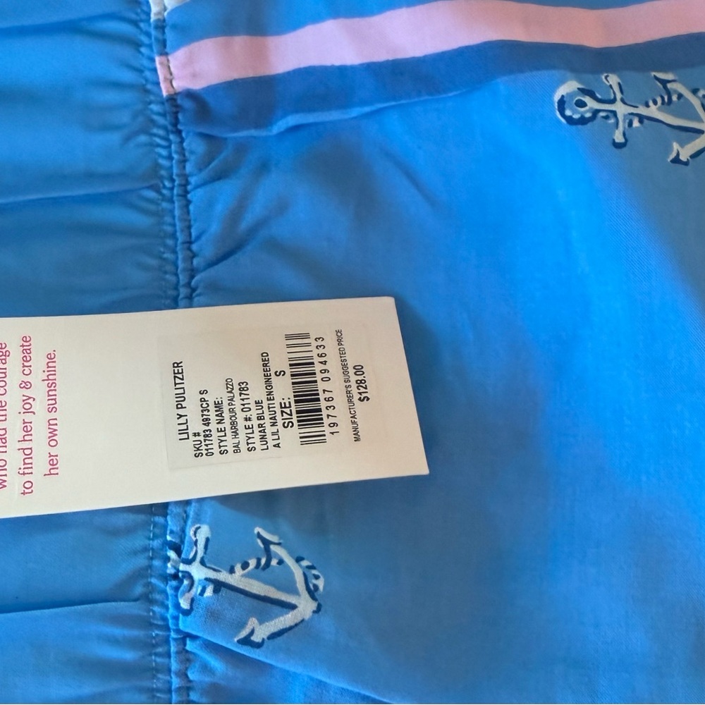 Lilly Pulitzer, Blue Patterned Women's bal harbor palazzo Pants size S, NWTs - Picture 4 of 5